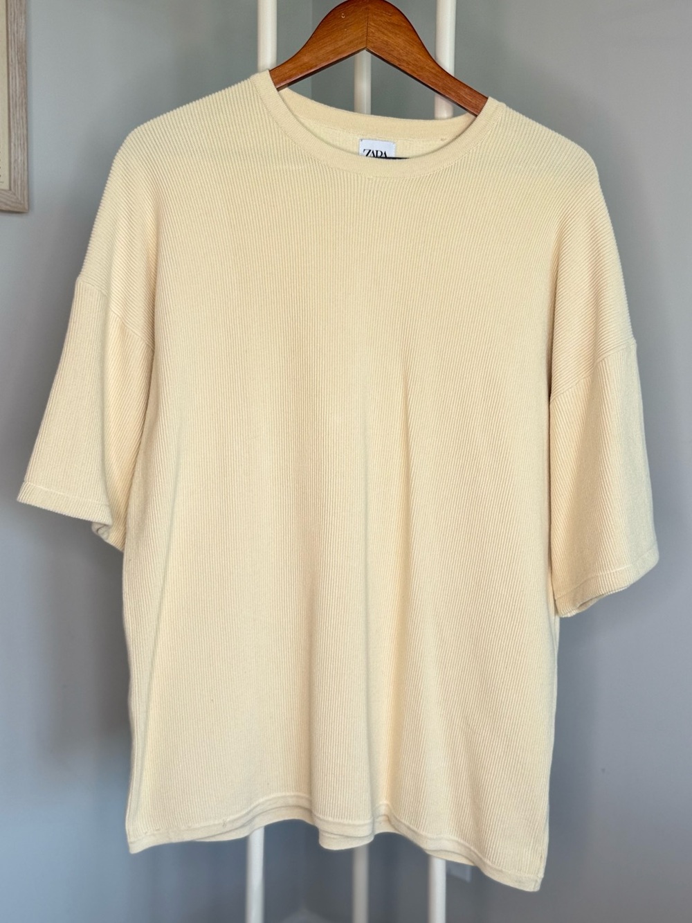 Zara Cream Short-Sleeve Ribbed Knit Tee